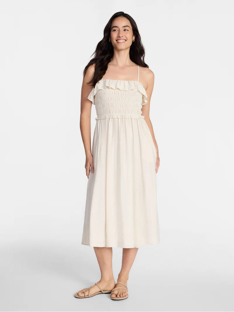 Time and Tru Women's Sleeveless Smocked Midi Dress, Sizes XS-XXXL - Walmart.com | Walmart (US)