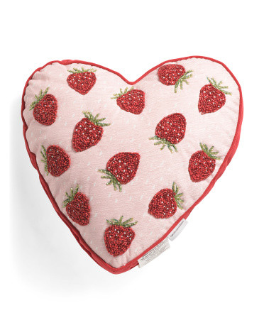 16X16 Heart Shaped Strawberry Beaded Pillow | TJ Maxx
