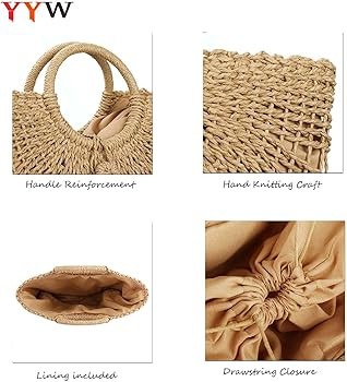 YYW Hand-woven Straw Rattan Top-handle Bag Tote Handbag for Women | Amazon (US)