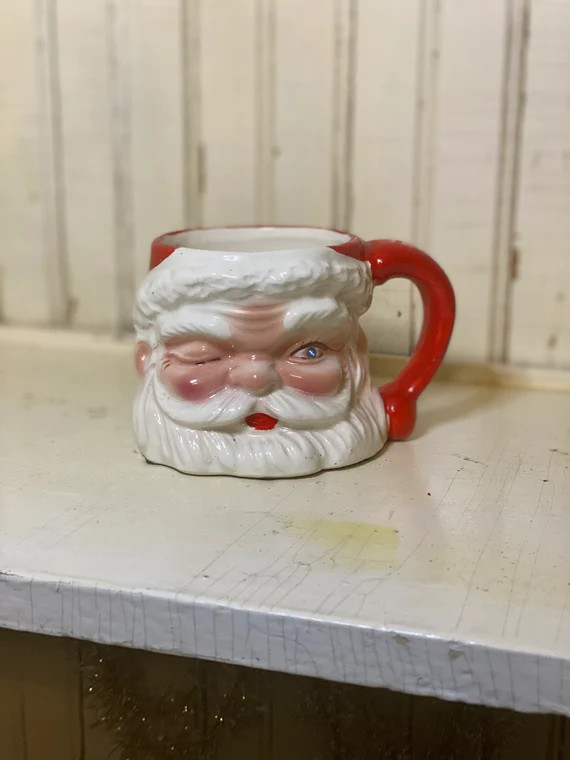 Large Vintage Christmas Winking Ceramic Jewel Eye Santa Mug | Etsy | Etsy (US)
