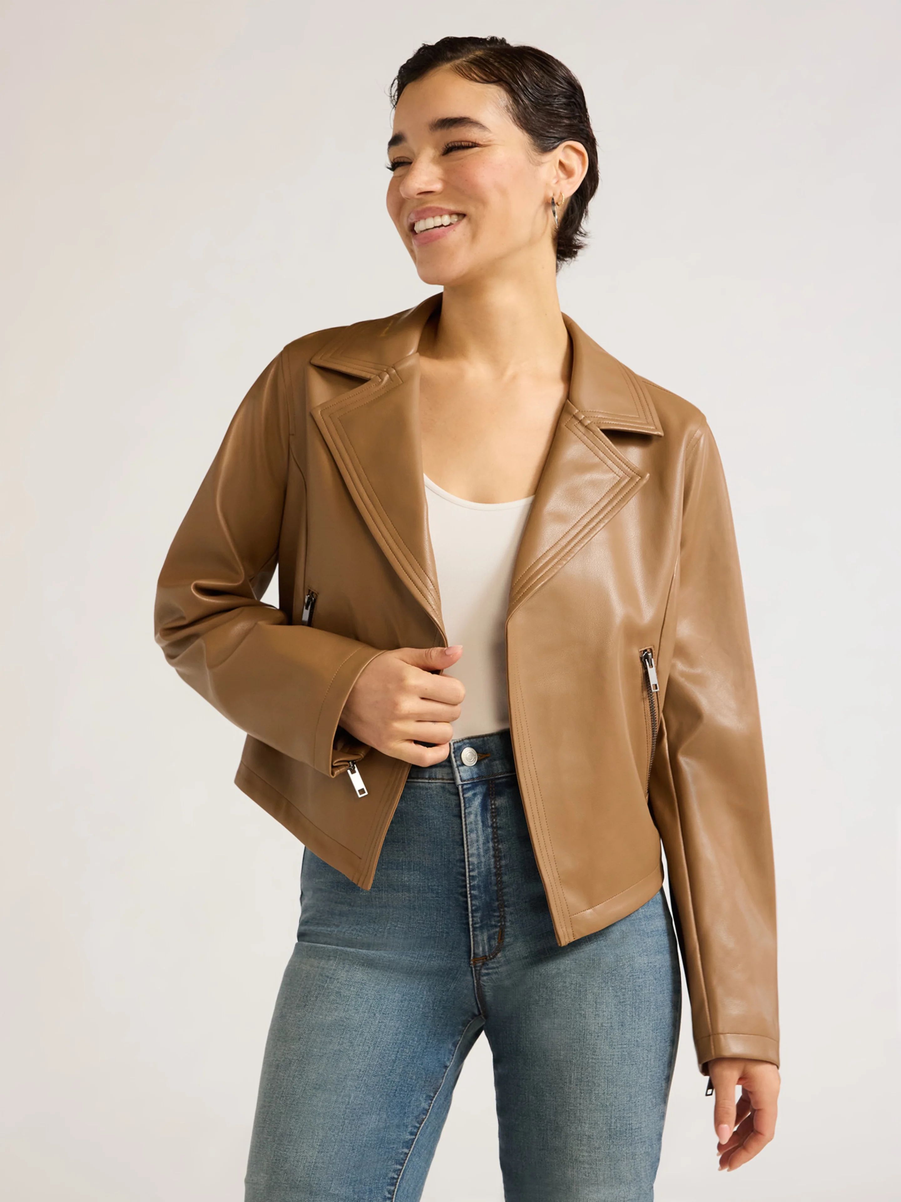 Sofia Jeans Women's Faux Leather Stitch Moto Jacket, Sizes XS-XXL | Walmart (US)