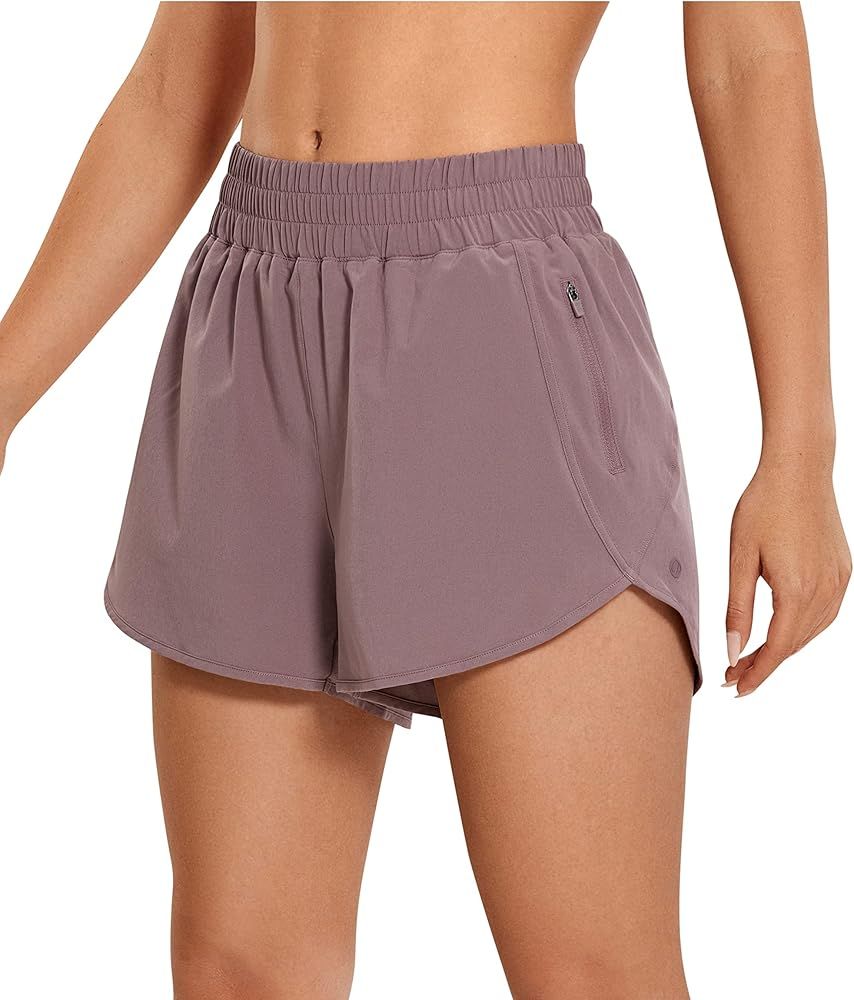 CRZ YOGA Women's High Waisted Running Shorts Mesh Liner - 3'' Dolphin Quick Dry Athletic Gym Track W | Amazon (US)
