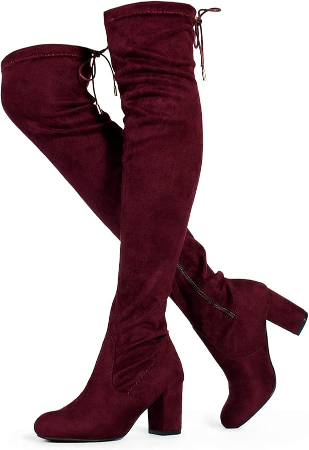 RF ROOM OF FASHION Women's Over The Knee Block Heel Stretch Boots (Regular & Wide Calf) | Amazon (US)