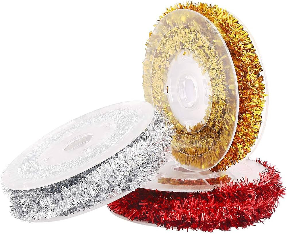 CCINEE Tinsel Wire Garland,Christmas Tinsel Ribbon with 3 Color for Xmas Tree Decoration DIY Craf... | Amazon (US)
