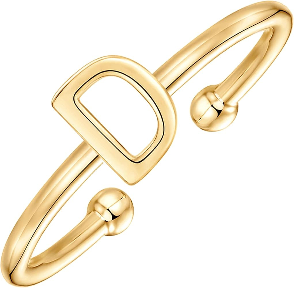PAVOI 14K Gold Plated Initial Adjustable Ring | Womens Initial Ring | Fasion Ring Women | Amazon (US)