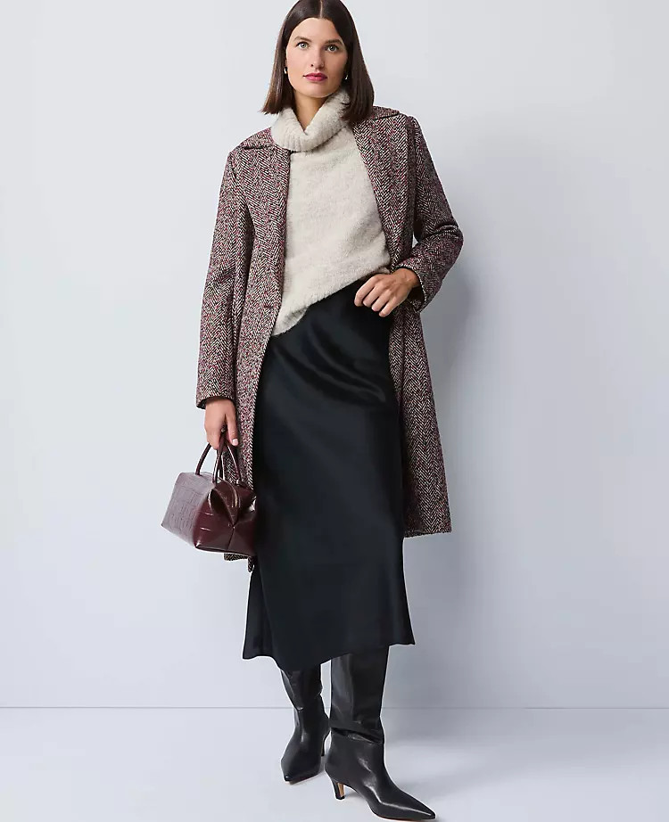 Herringbone Double Breasted Long Coat | Ann Taylor
