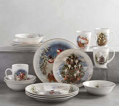 Nostalgic Christmas Stoneware 16-Piece Dinnerware Set | Pottery Barn (US)