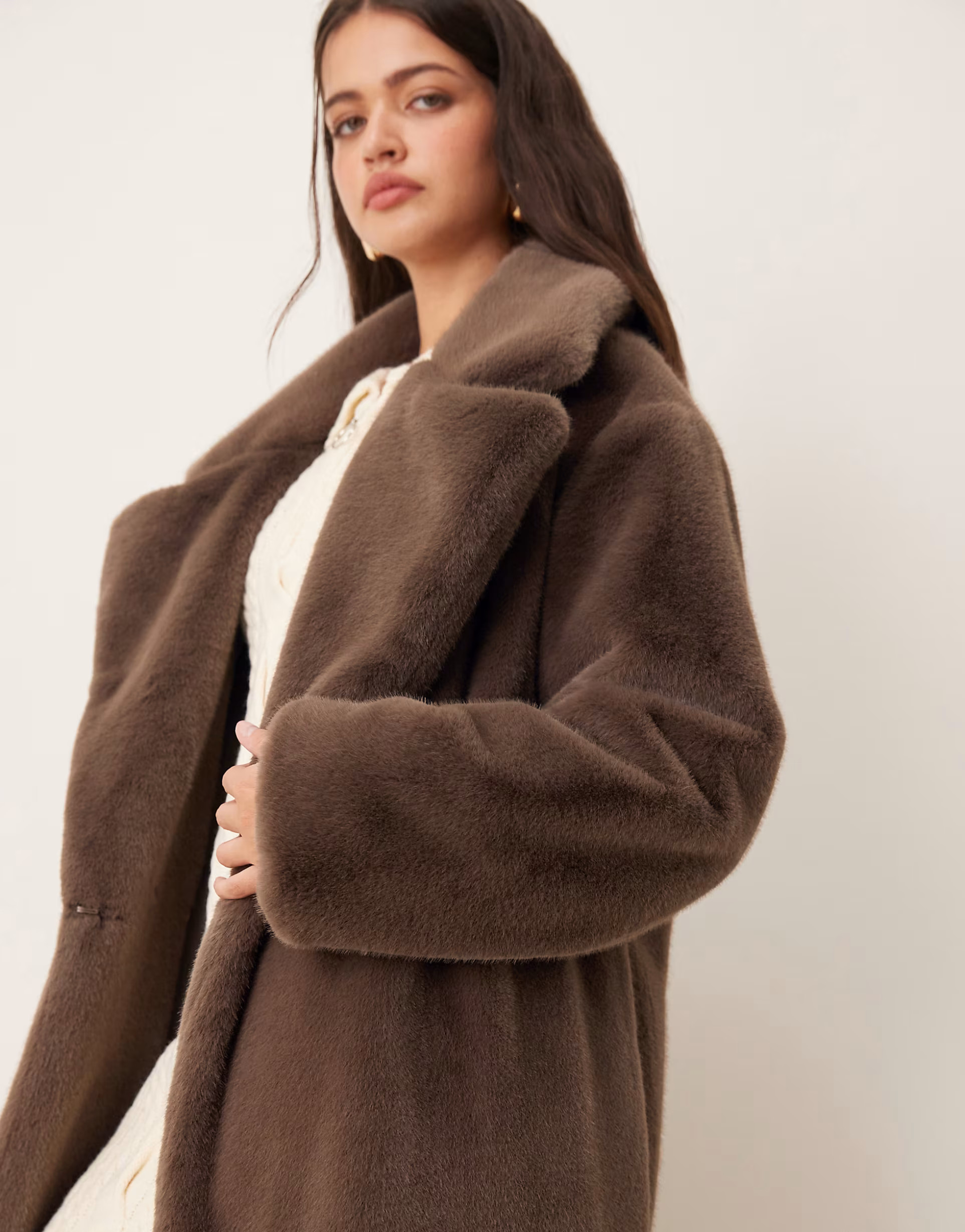 ASOS DESIGN longline chuck on faux fur coat in mocha | ASOS (Global)