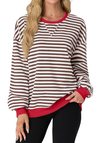 Women Sweatshirt Striped Crew Neck Oversized Long Sleeve Sweatshirt Color Block Loose Pullover | Amazon (US)