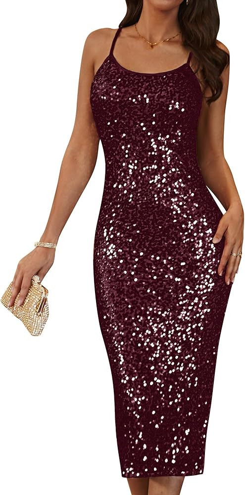 GRACE KARIN Womens Sequin Sparkly Dresses Formal Spaghetti Strap Midi Bodycon Dress Glitter Backl... | Amazon (US)