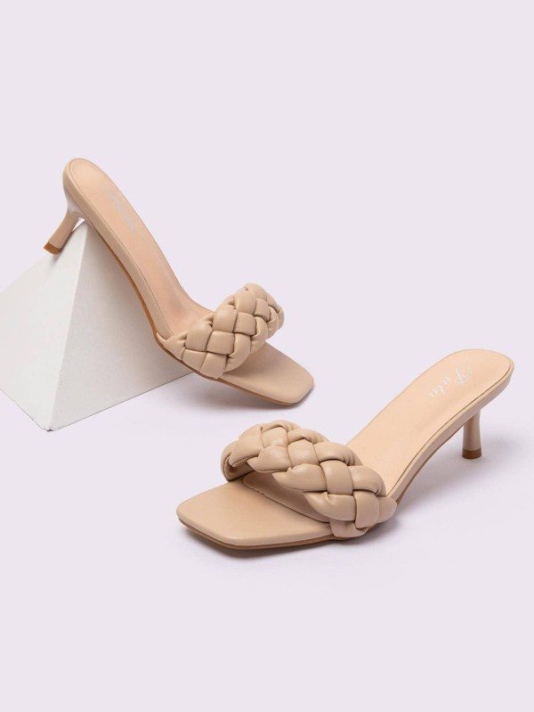 Women Low Kitten Heels Mules Braided Heeled Sandals Square Toe  Mules Strappy Slip on Sandals | SHEIN