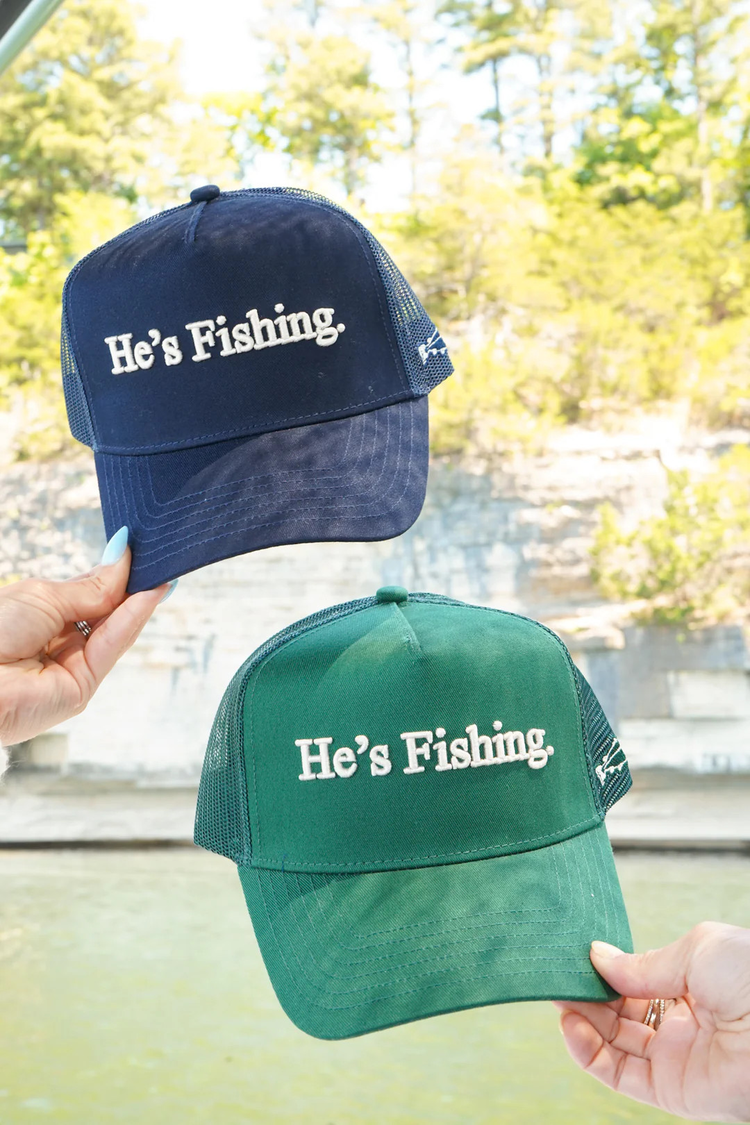 He's Fishing Trucker Hat | KenzKustomz