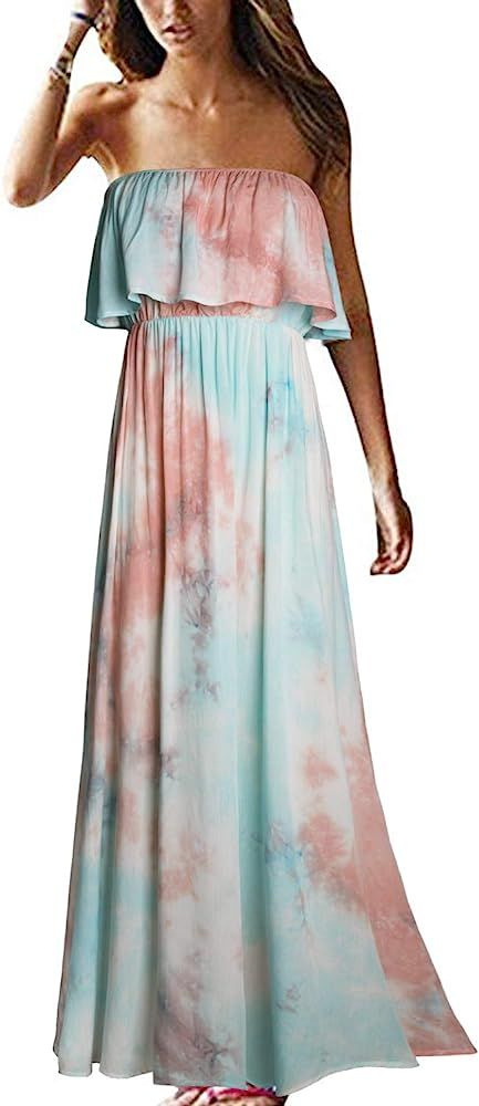 Yidarton Women Summer Blue and White Porcelain Strapless Boho Maxi Long Dress | Amazon (US)