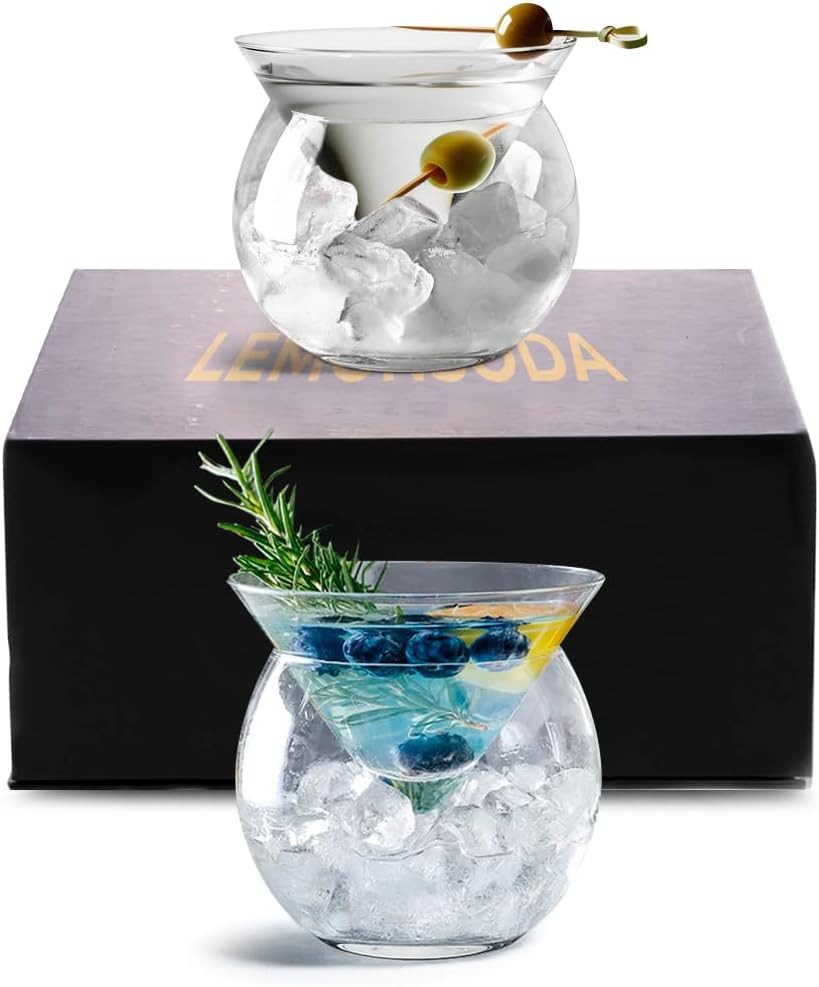LEMONSODA Stemless Martini Glasses with Chiller - Elegant Cocktail Glass Set with Caviar Server B... | Amazon (US)