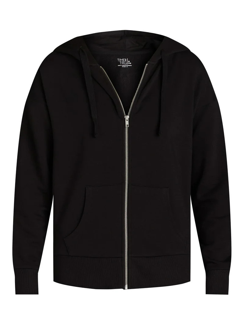 Time and Tru Women's and Women's Plus Zip Up Fleece Jacket with Hood, Sizes XS-4X | Walmart (US)