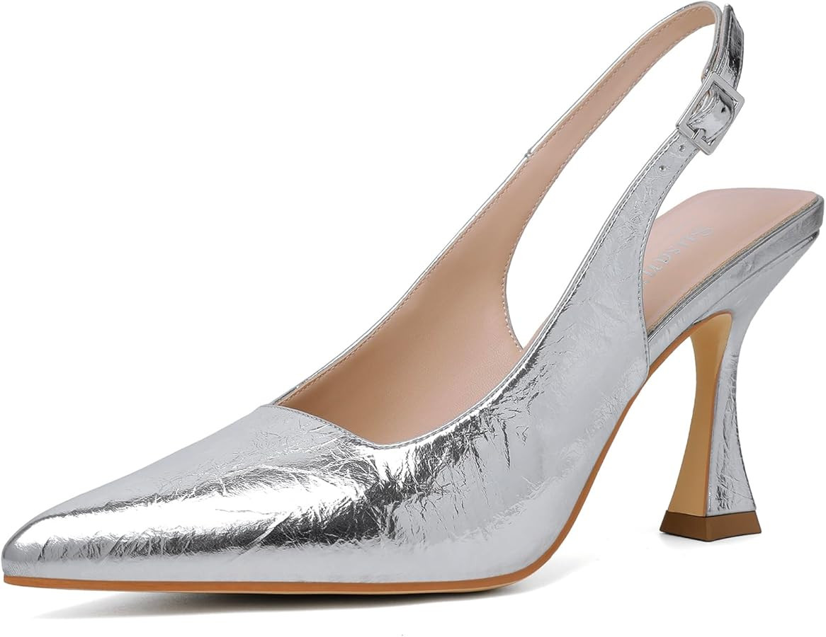 Susanny Slingback Kitten Heels Elegant Dressy Pumps for Women Closed Pointy Toe Sexy Chunky High ... | Amazon (US)
