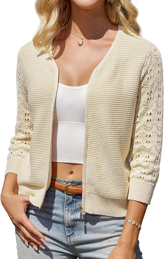 GRACE KARIN Womens Lightweight Summer Cardigan 3/4 Sleeve Cropped Cardigan Dressy Zip Up Cardigan... | Amazon (US)