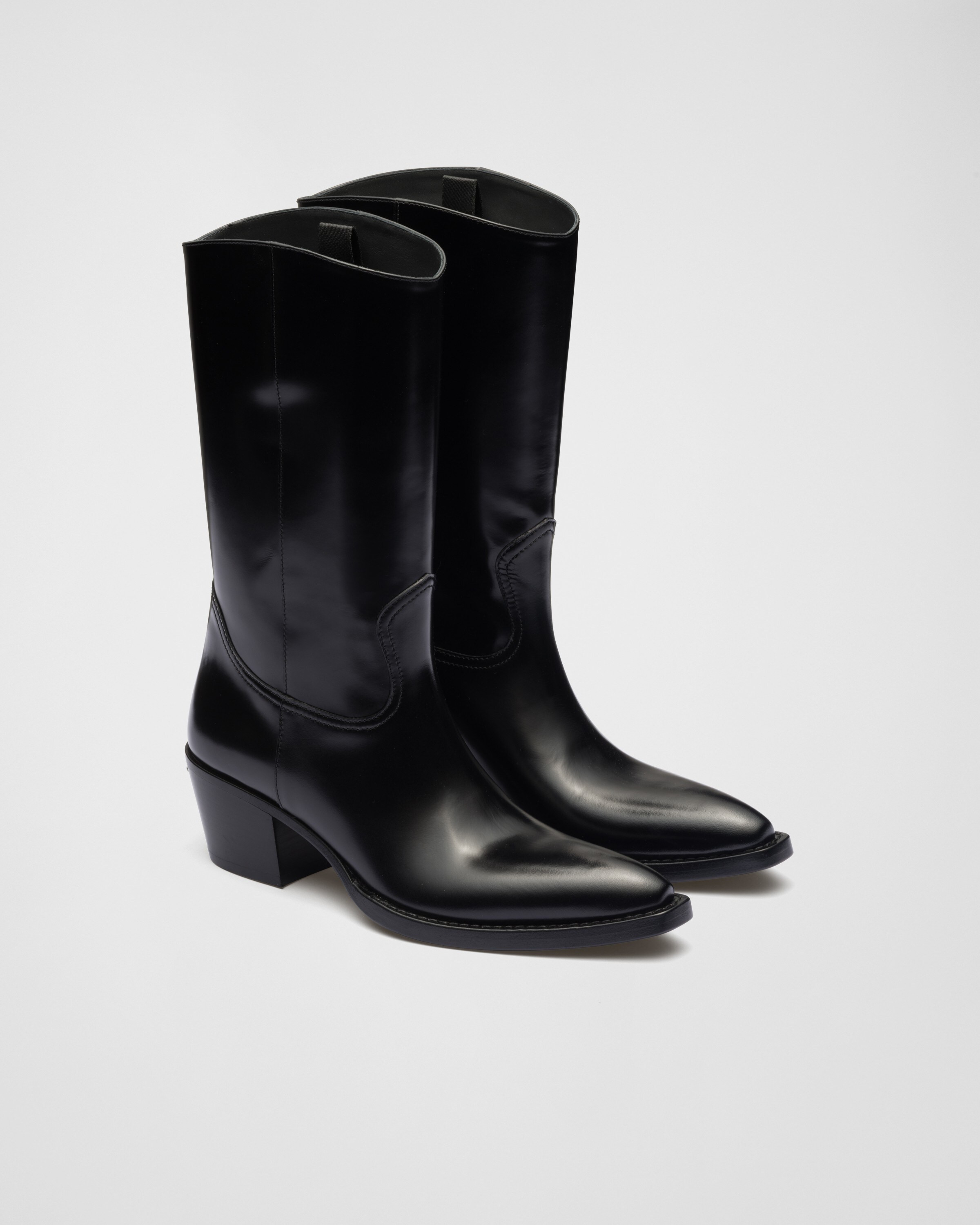 Brushed leather camperos boots | Prada US