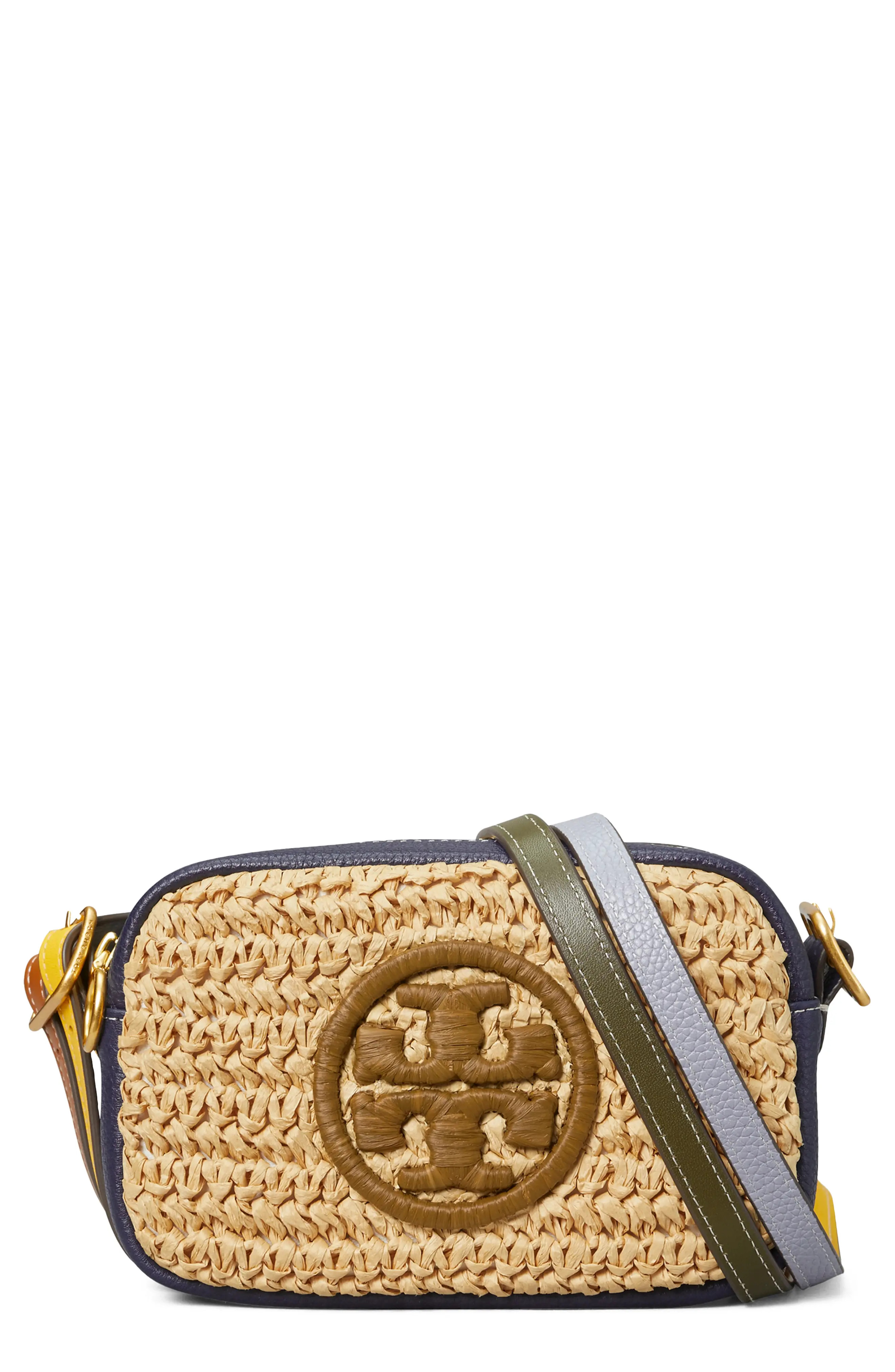 Tory Burch Perry Bombe Mini Straw Crossbody Bag - Blue | Nordstrom