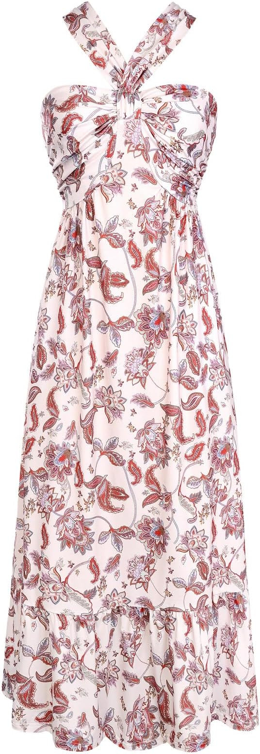 GRACE KARIN Womens Summer Floral Dresses 2026 Boho Maxi Dress Flowy Halter Sundress Casual Vacati... | Amazon (US)