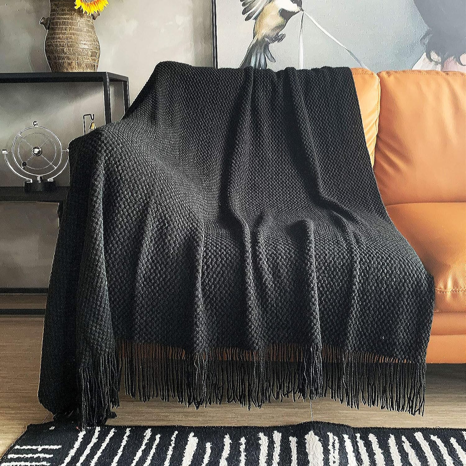 LOMAO Knitted Throw Blanket with Tassels Bubble Textured Lightweight Throws for Couch Cover Home ... | Amazon (US)