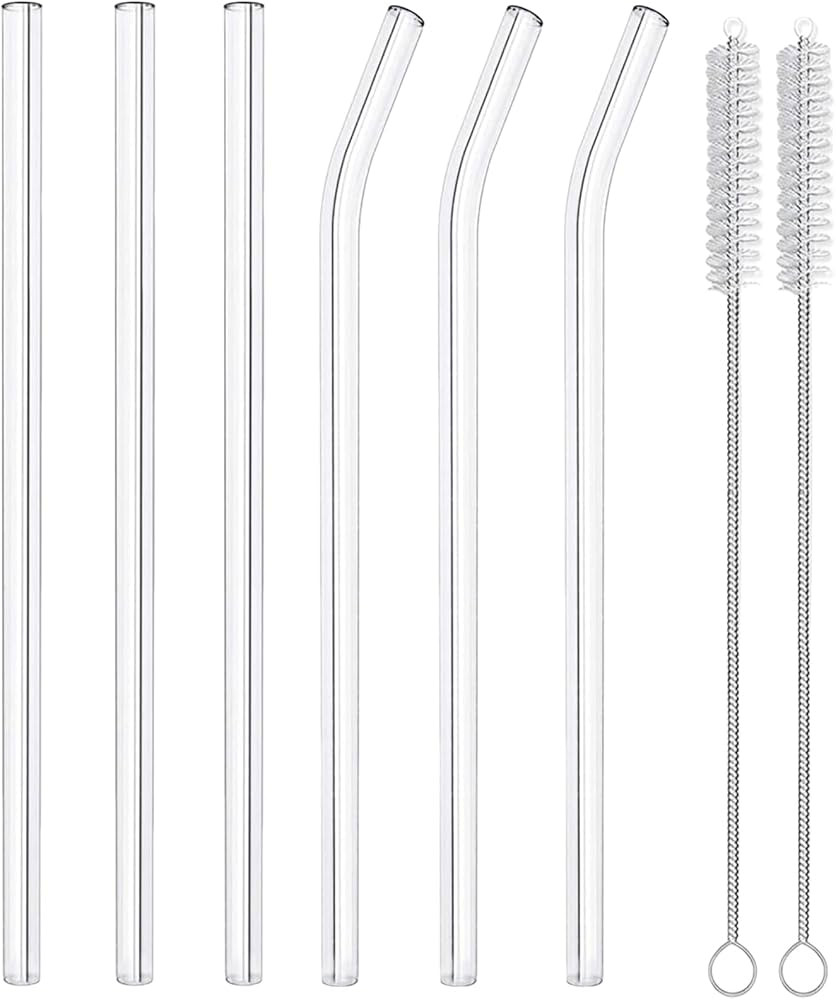 6 Pack Reusable Glass Straws,8.5'' x10MM,3 Straight and 3 Bent with 2 Cleaning Brushes,Perfect fo... | Amazon (US)