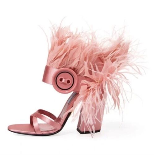 New Prada Pink Feather-trimmed Satin Sandals 36 | eBay US