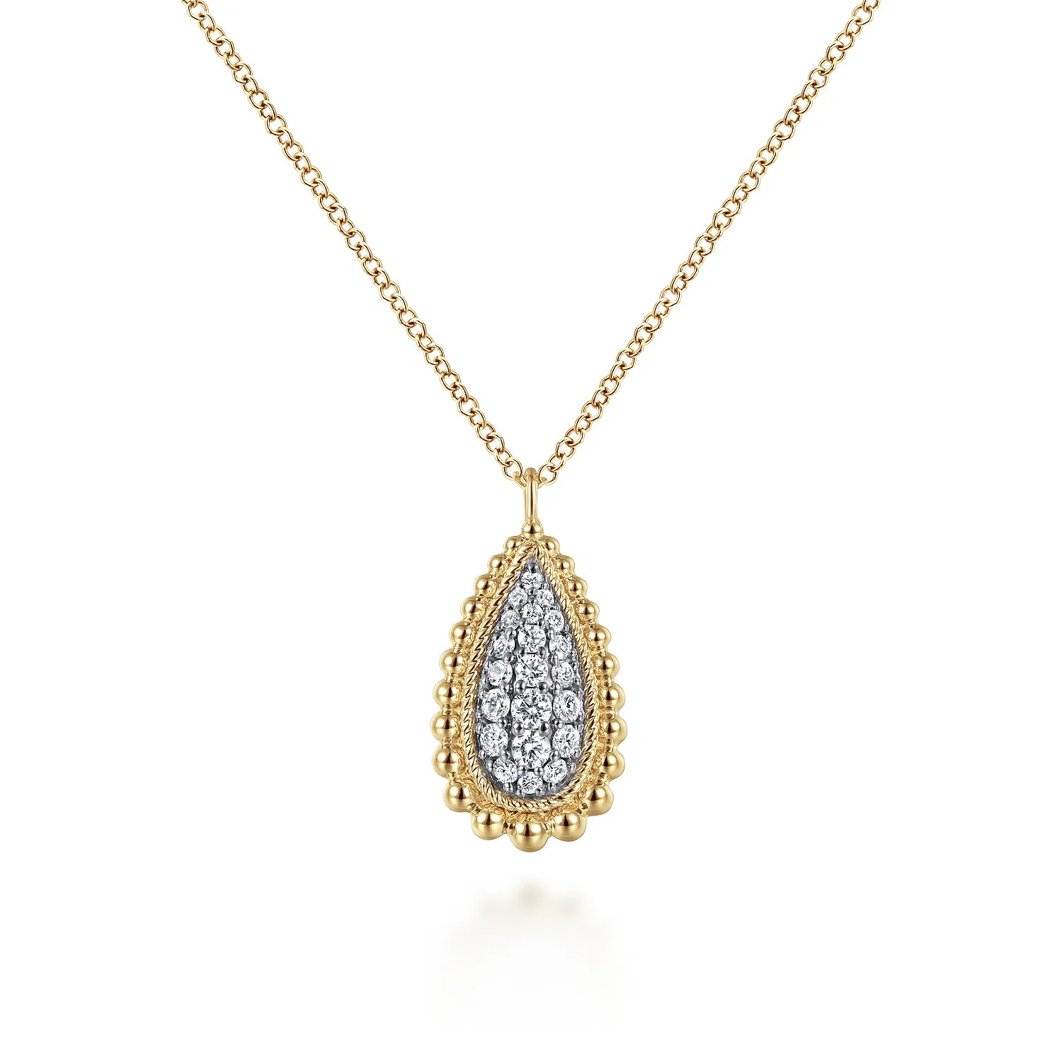 14K Yellow Gold Bujukan Pave Diamond Teardrop Pendant Necklace | Gabriel & Co. Fine Jewelry And Bridal