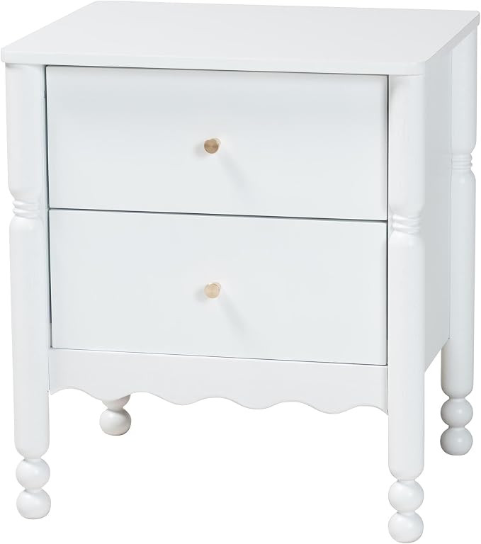 Baxton Studio Hoffman Nightstand - 2-Drawer Bedside Table with Scalloped Apron and Turned Legs fo... | Amazon (US)