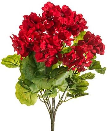THREE 18" Artificial Geranium Flower Bushes in Red for Home, Garden Decoration | Amazon (US)