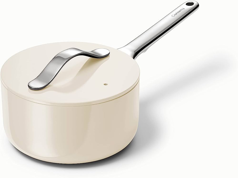 Caraway Nonstick Ceramic Sauce Pan with Lid (1.75 qt) - Non Toxic, PTFE & PFOA Free - Oven Safe &... | Amazon (US)