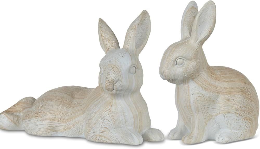 2Pcs Spring Easter Bunny Decorations, Vintage Wood Rabbit Figurine Decorative Bunny Statues Sculp... | Amazon (US)