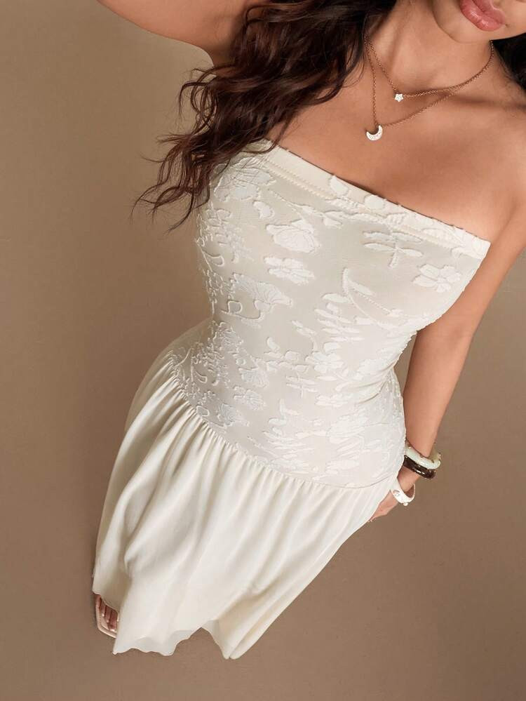 TRNVIE Romantic Jacquard Sleeveless Dress For Women, Apricot Color, Spring/Summer | SHEIN