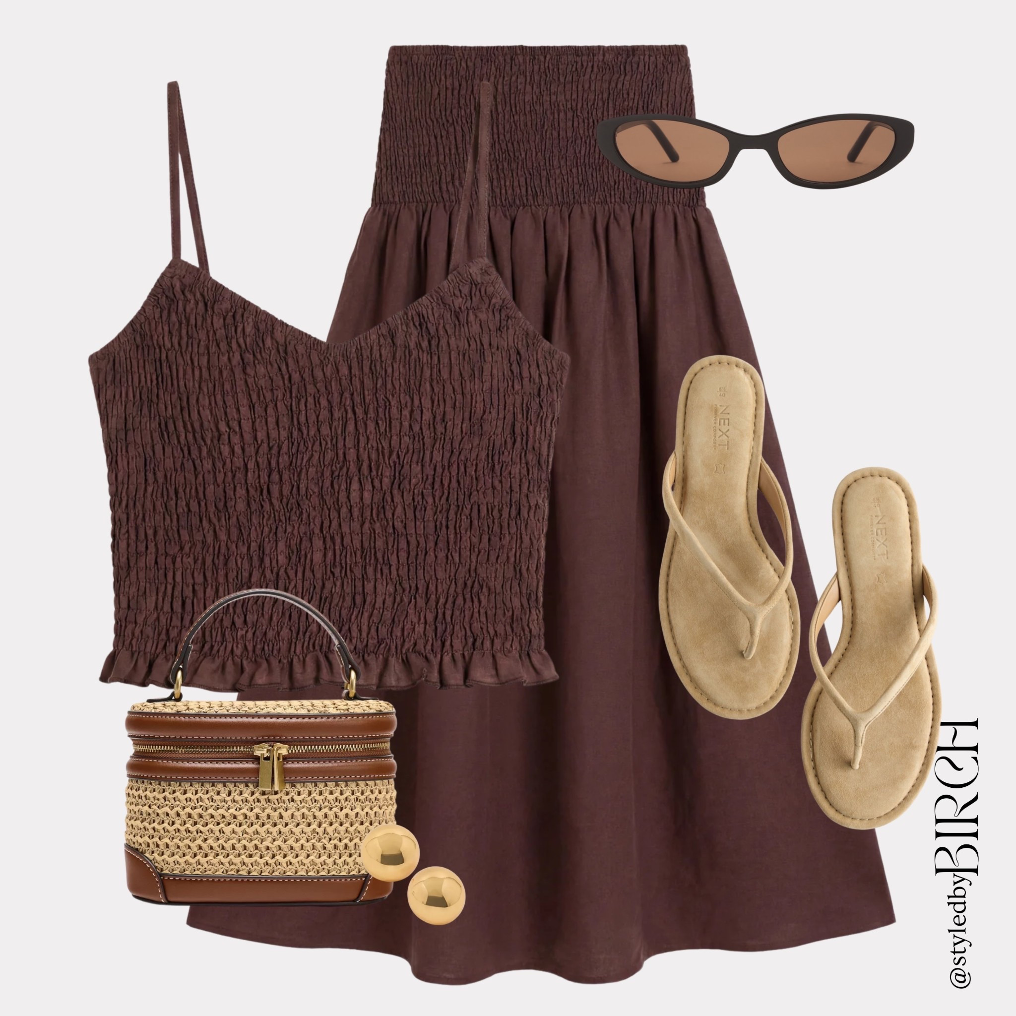 I know I say this every single time but hear me out… another perfect summer outfit 🍫

The chocolate co-ord is just stunning and that raffia box bag is the perfect finishing touch. I genuinely cannot help myself.

#ootd #outfitinspo #summerstyle #chocolatebrown #chicstyle

Tags 🏷️
Chocolate brown shirred one shoulder crop top, chocolate brown shirred midi skirt, raffia and leather box bag, tan suede flip flops, gold ball stud earrings, black cat eye sunglasses

#LTKsummer #LTKeurope #LTKstyletip
