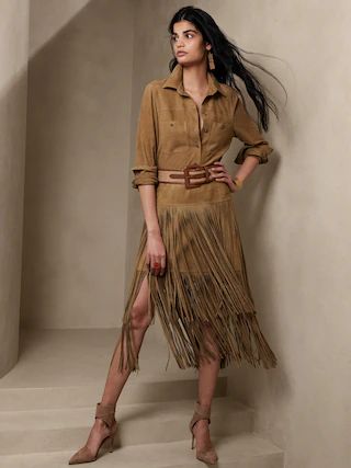 Sevilla Suede Fringe Skirt | Banana Republic (US)