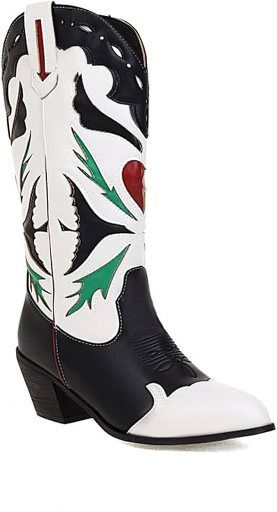 Cowboy Boots for Women Chunky Heel Cowgirl Boots Embroidered Square Toe Pull-On Cowgirl Western B... | Amazon (US)