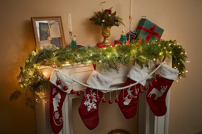 6FT Christmas Garland PARTY JOY Cedar Garland with 16.4FT LED Lights String, Greenery Plant for C... | Amazon (US)