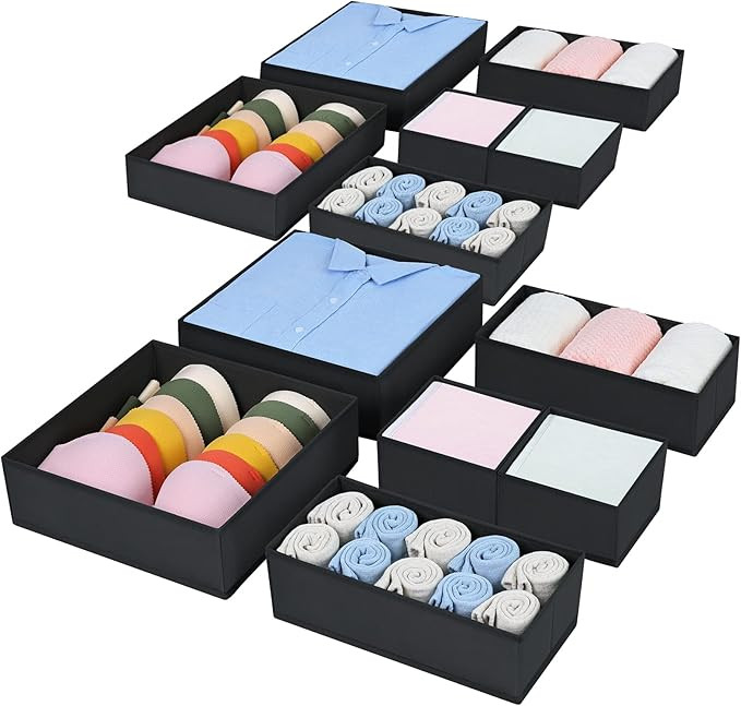 12 Pack Drawer Organisers Foldable Box - Fabric Drawer Dividers Wardrobe Storage Organiser Draw C... | Amazon (UK)