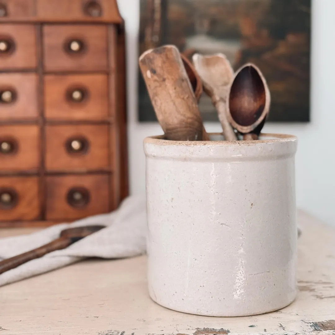 Vintage Stoneware Crock | Farmhouse Stoneware Pottery Utensil Crock | Old Farmhouse Kitchen Stora... | Etsy (US)