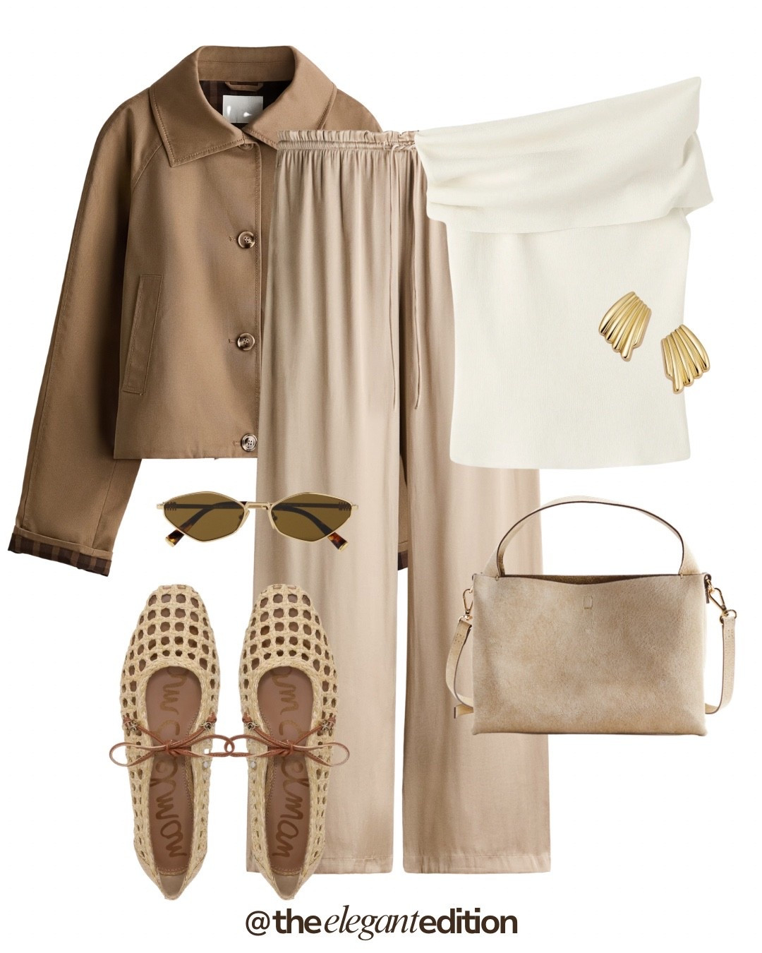 Beige Monochrome Spring Outfit 🤍🤎
Tags: beige midi skirt flowy elastic waist camel jacket cropped oversized cream white tee sleeveless oversized cream woven ballet flats mesh perforated ankle strap beige suede handbag structured top handle sunglasses tortoise cat eye gold earrings fan shaped spring transitional casual chic monochrome elegant
#LTKspring #LTKstyletip #LTKeurope​​​​​​​​​​​​​​​​

#LTKstyletip #LTKspring #LTKeurope