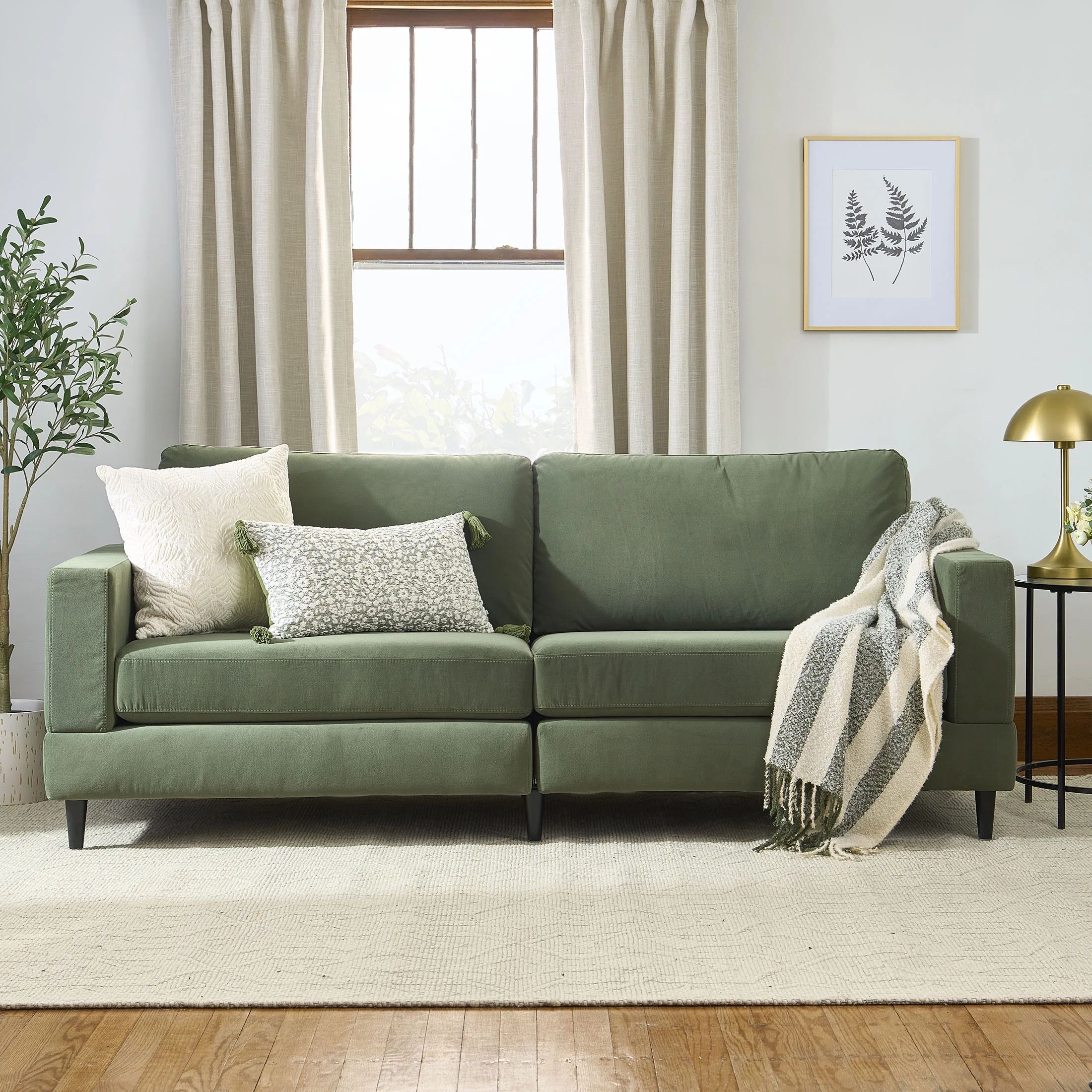Better Homes & Gardens Springwood Wood Frame Sofa, Olive - Walmart.com | Walmart (US)