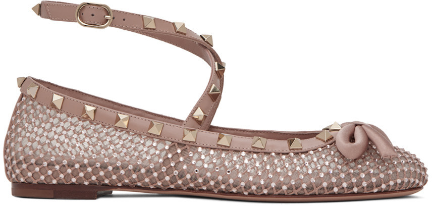 Valentino Garavani Pink Rockstud Ballerina Flats | SSENSE