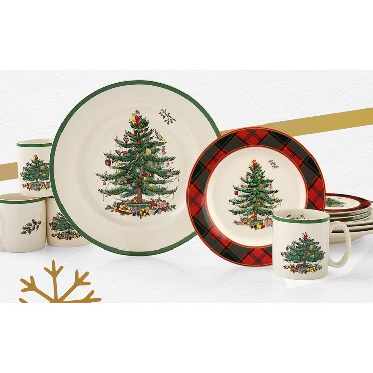 Spode Christmas Tree Tartan Collection 16-Piece Dinnerware Set, 10" Dinner Plate, 7.25" Salad Pla... | Target