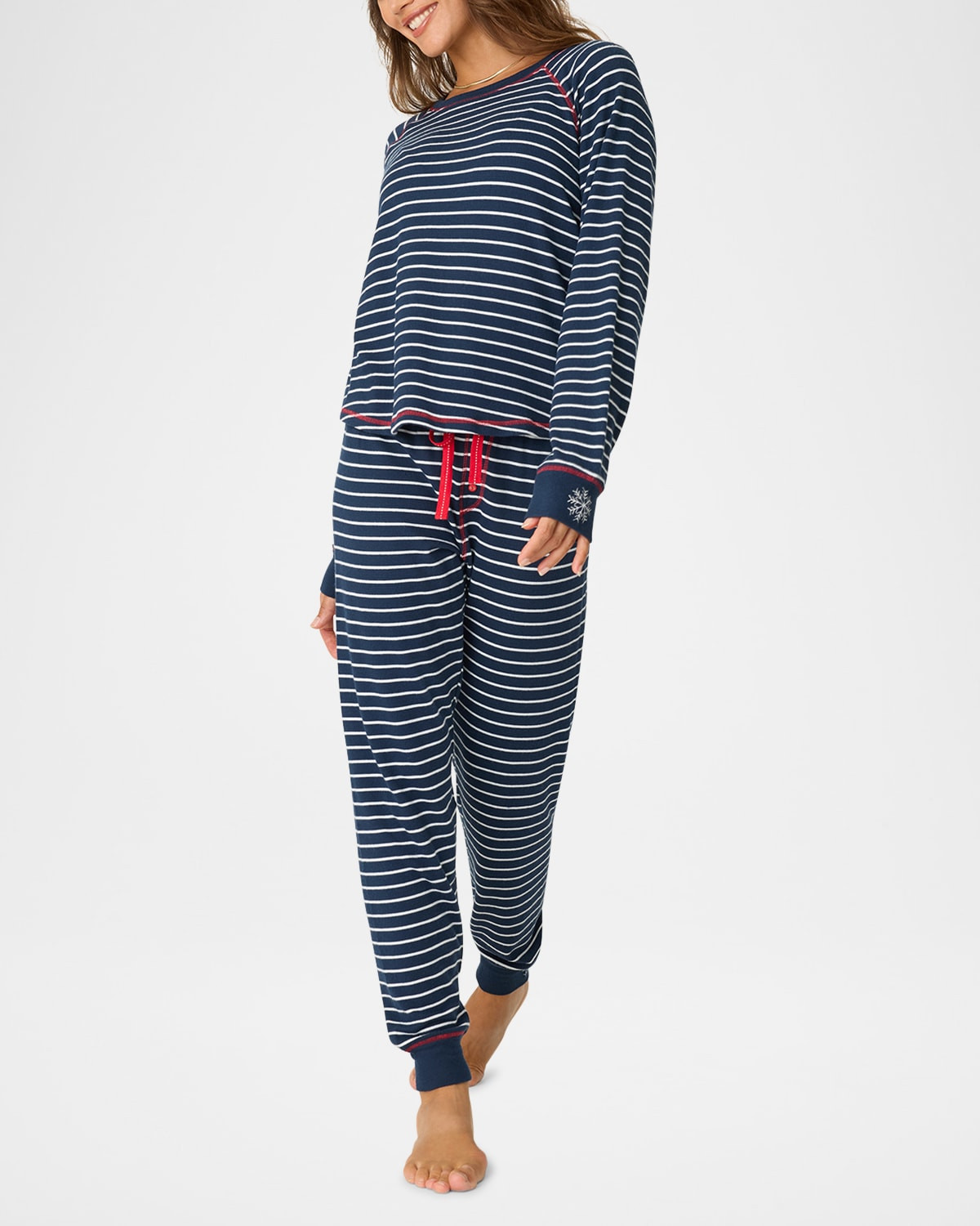 Snowflake Kisses Striped Jogger Pajama Set | Neiman Marcus