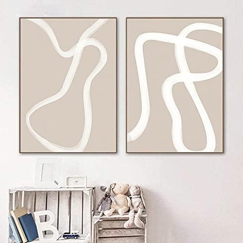 VLOLIFE Boho Trendy Poster Print Art Beige White Line Canvas Paintings Wall Abstract Prints Minimali | Amazon (US)