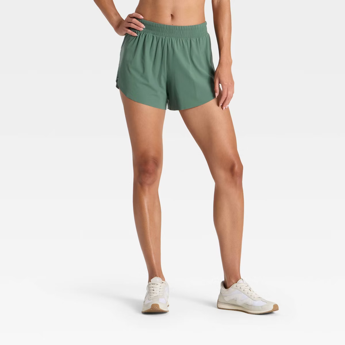 Women's Active Light Woven Mid-Rise Run Shorts 3" - All In Motion™ Forest Green S | Target