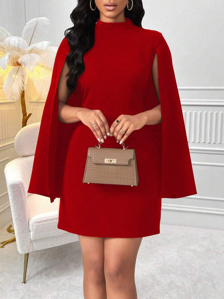 SHEIN Lady Women'S Cape Sleeve Stand Collar Dress | SHEIN