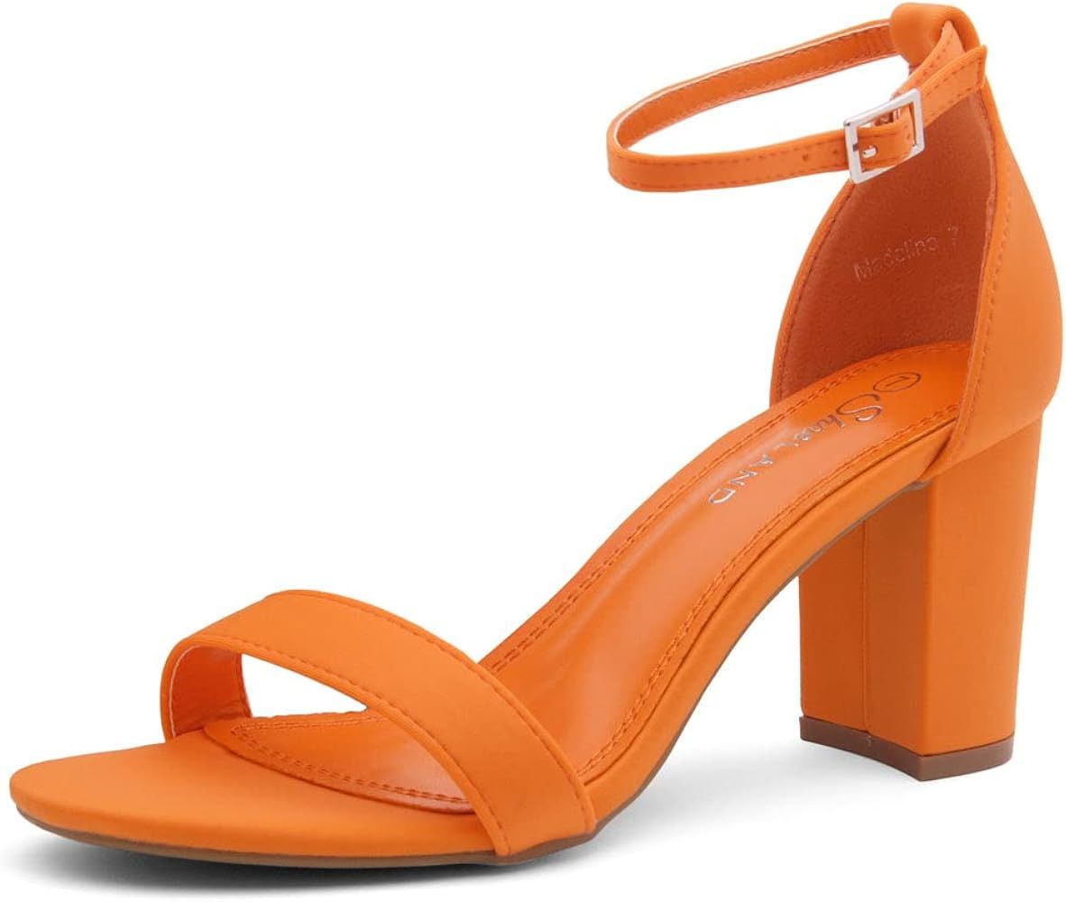 Shoe Land Madeline Women's Chunk Low Heeled Sandals Open Toe Ankle Strap Block Heel Dress Pump Sh... | Amazon (US)