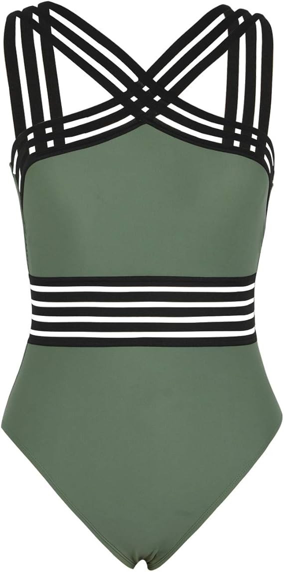 Hilor Women's One Piece Swimwear Front Crossover Swimsuits Hollow Bathing Suits Monokinis | Amazon (US)
