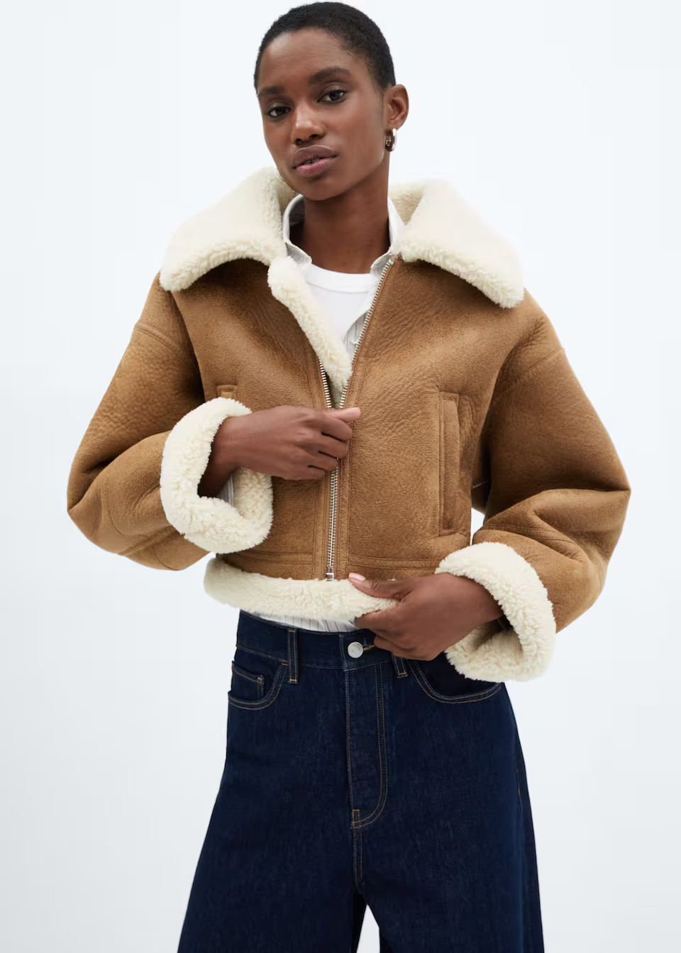 Shearling-lined leather-effect jacket -  Women | Mango USA | MANGO (US)